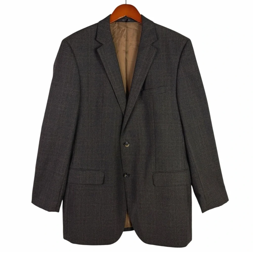 Hugo Boss Brown Glen Plaid Wool Blazer Sport Coat Jacket Blazer Business 42L